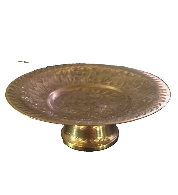 Other - Vintage Solid Brass Pedestal Hand Painted Bowl Jewelry Candy Trinket Dish Footed
